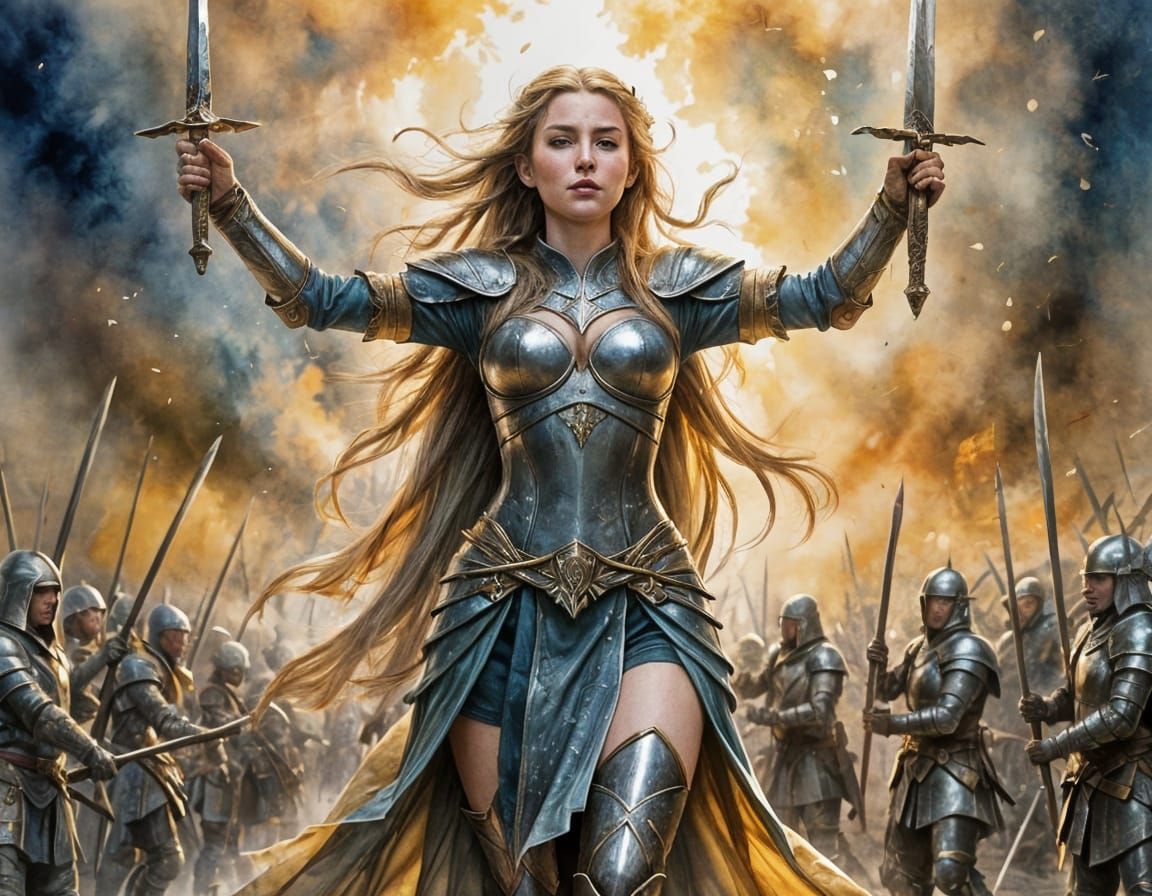 Victorious Elf Warrior Watercolor and Ink Masterpiece