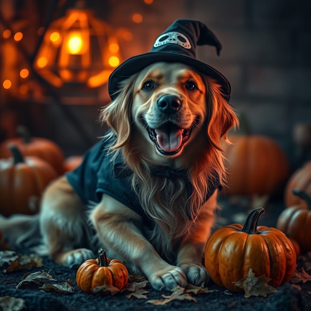 Happy Halloween Dog in Spooky Costume