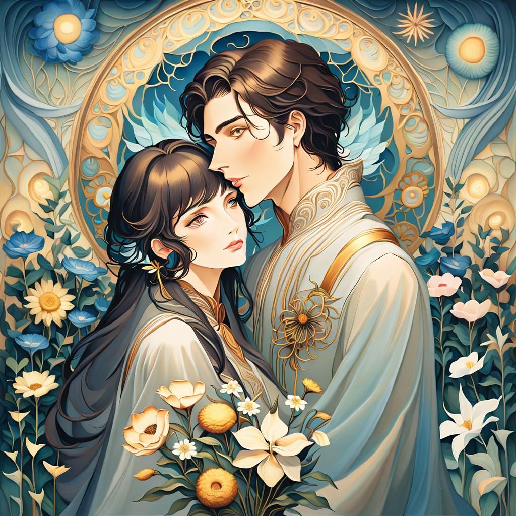 Romantic Surrealism: Lovers in a Mystical Garden