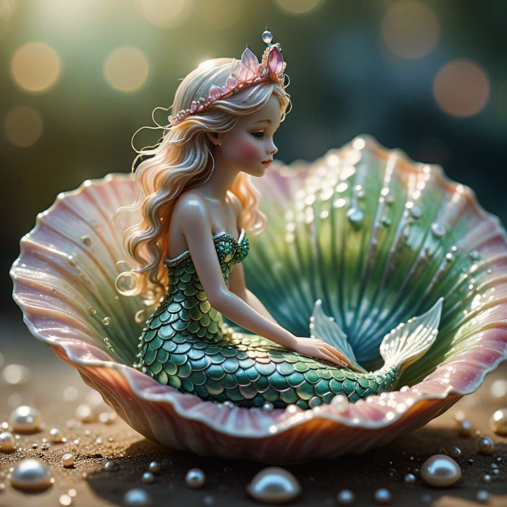 Hyperrealistic Mermaid in an Iridescent Shell