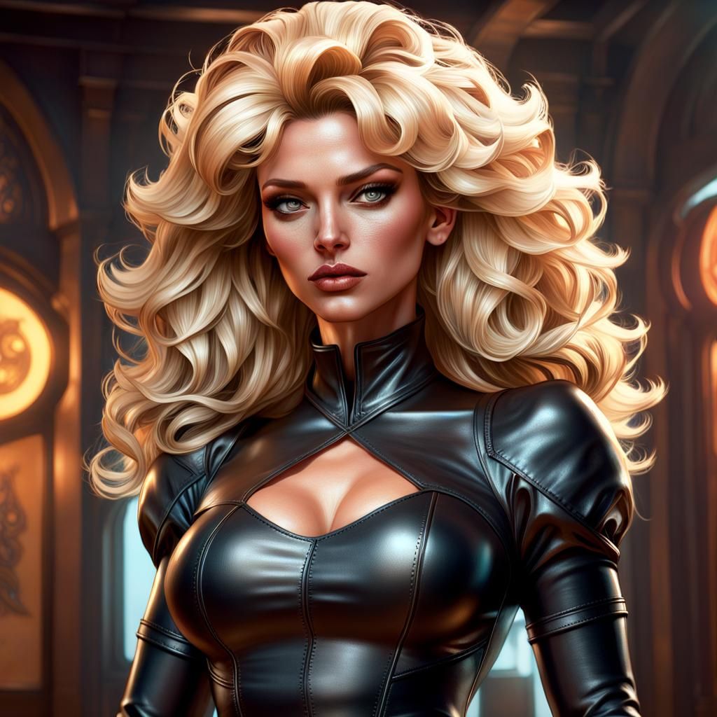 80s Blond in Leather Dress, Detailed Digital Art