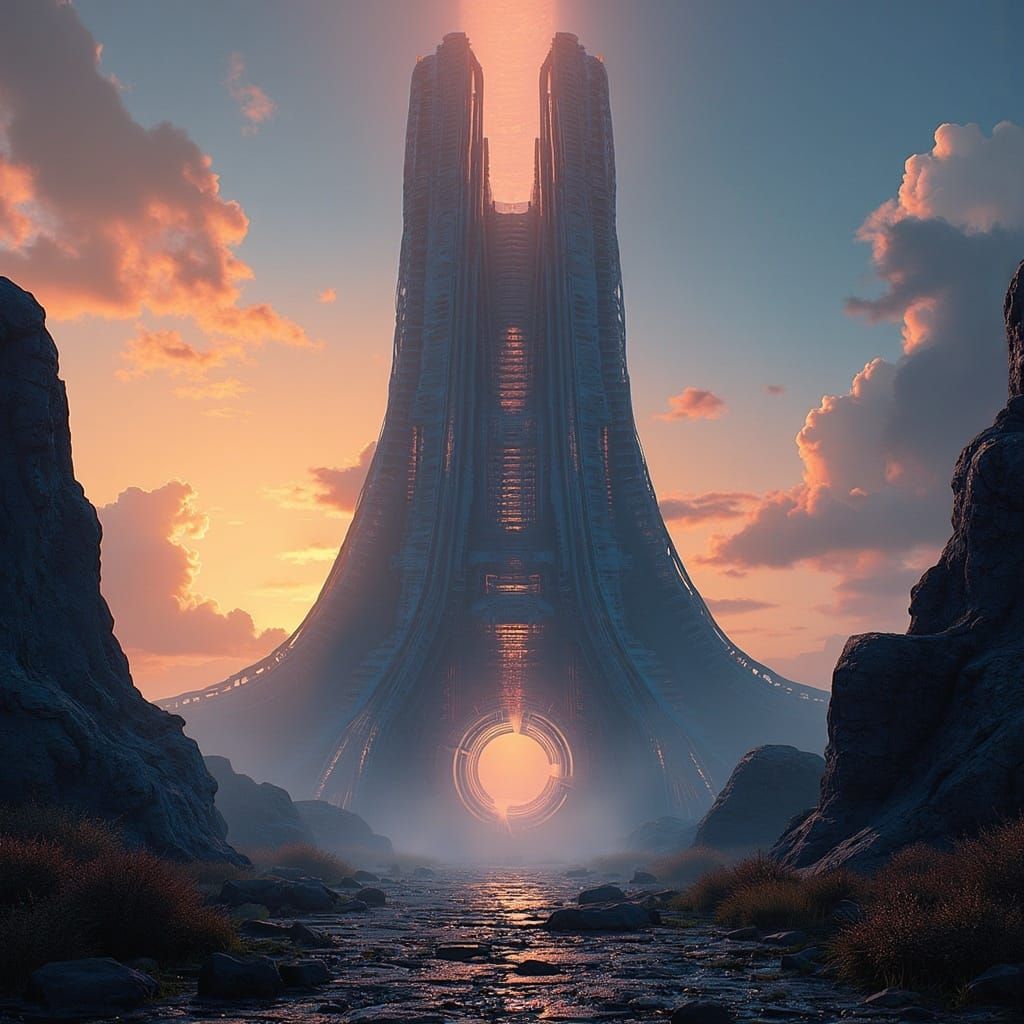 Ethereal Tower in Golden Light
