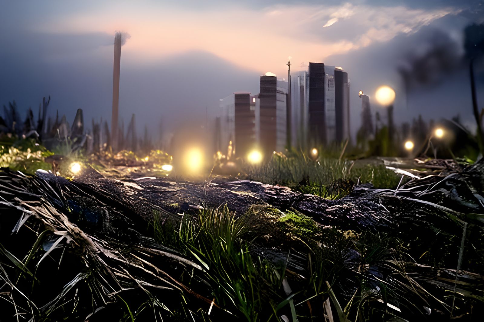 Hyperrealistic Post-Apocalyptic Landscape with Butterflies