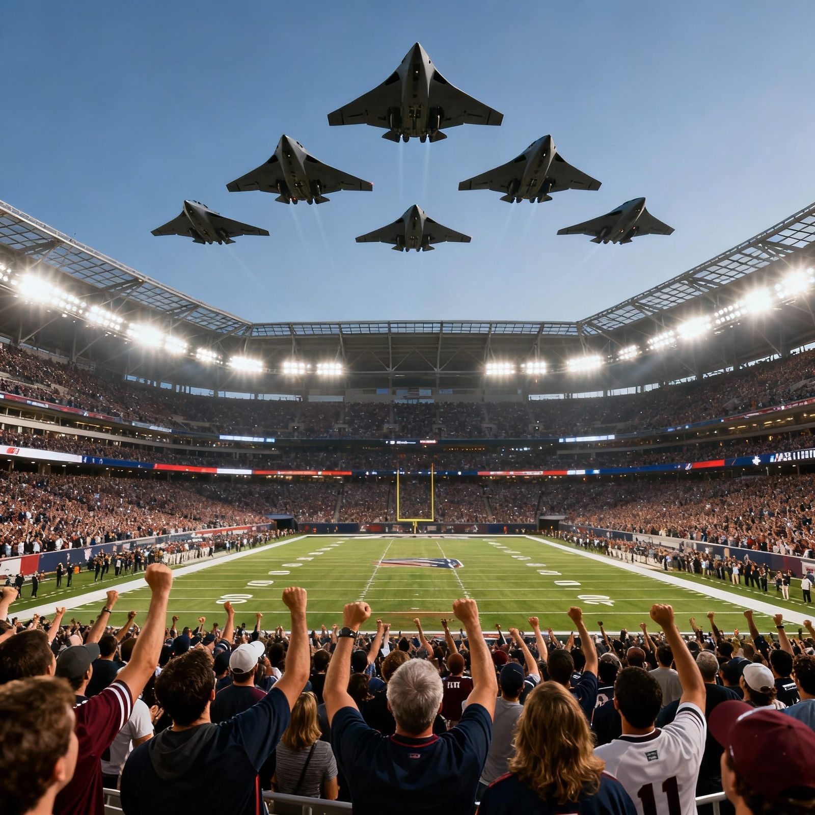 Stealth Bombers Over Packed Football Stadium