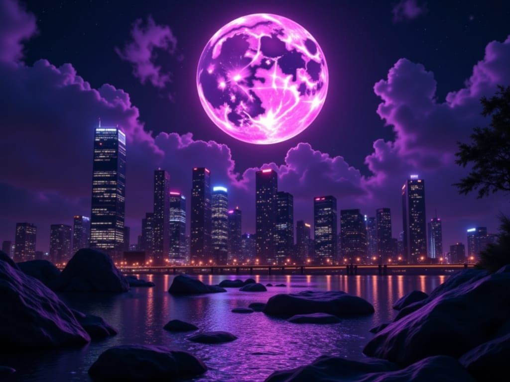 New York City Nightscape in Amethyst Geode Colors