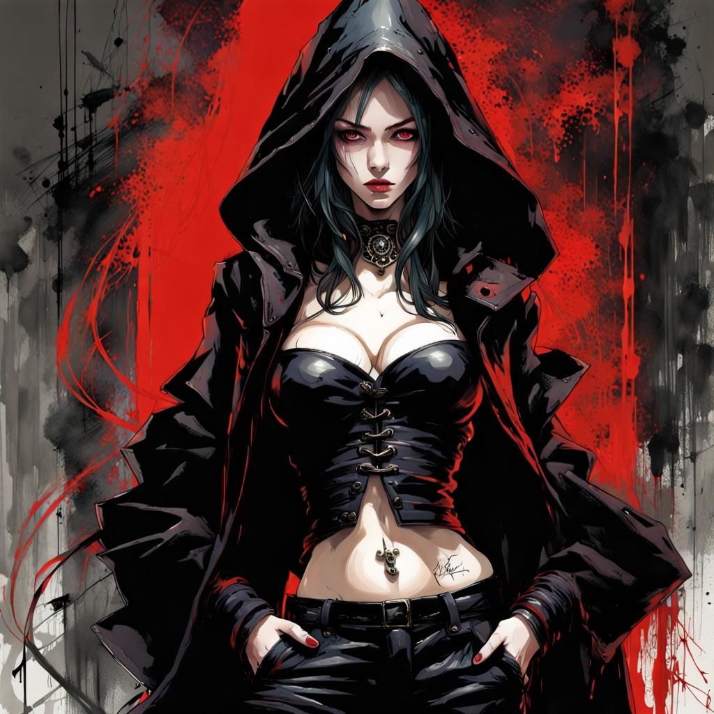 Gothic Japanese Woman in Splash Art Style