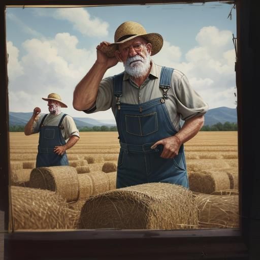 Vintage Farmers Install Irrigation Pipes in a Green Hay Fiel...