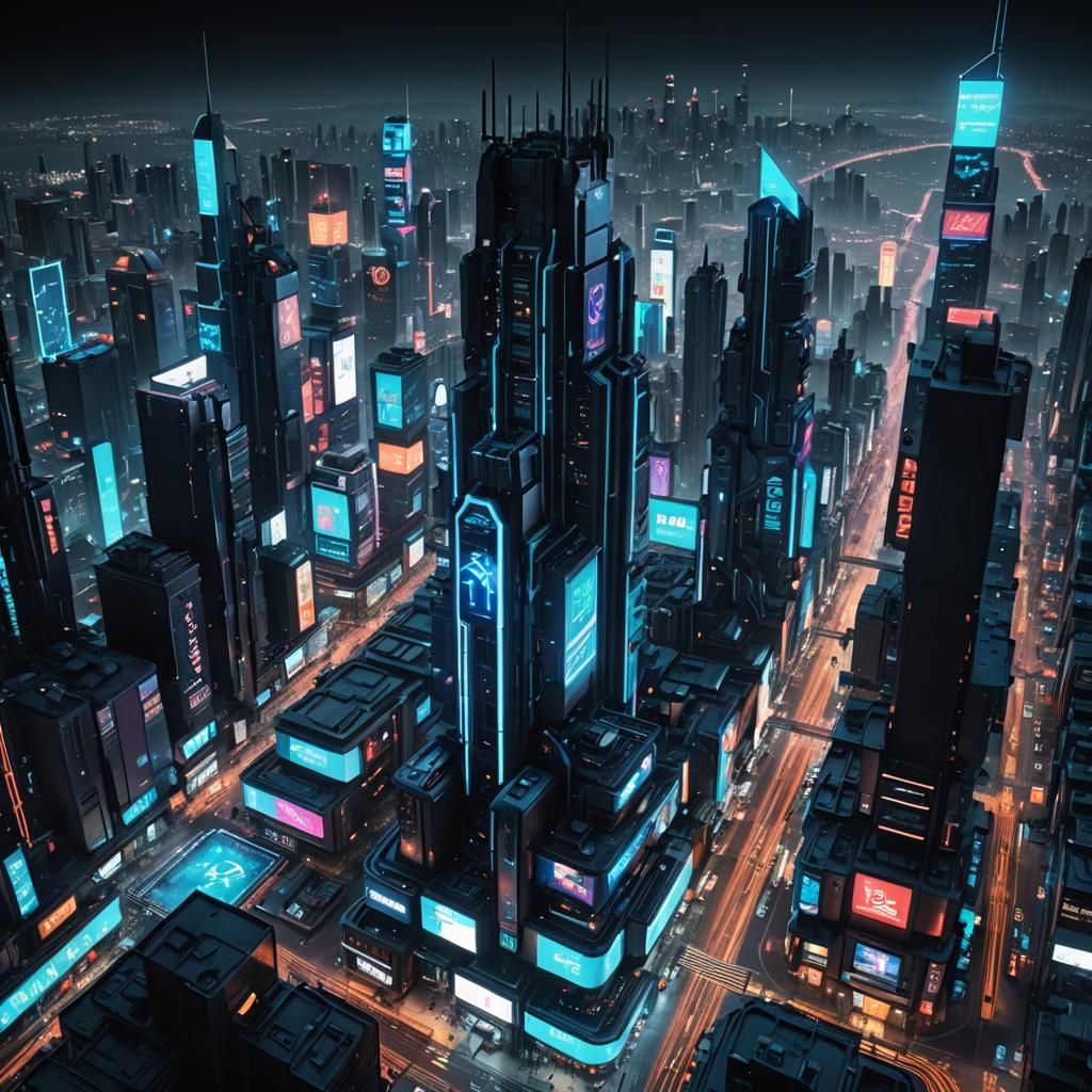 Electric Blue Cyberpunk Cityscape at Midnight