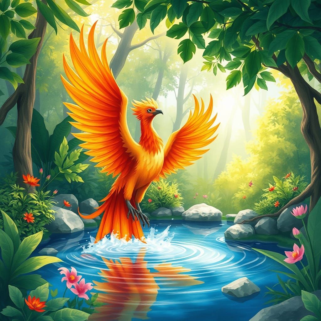 Phoenix Rising: A Whimsical Watercolor Painting