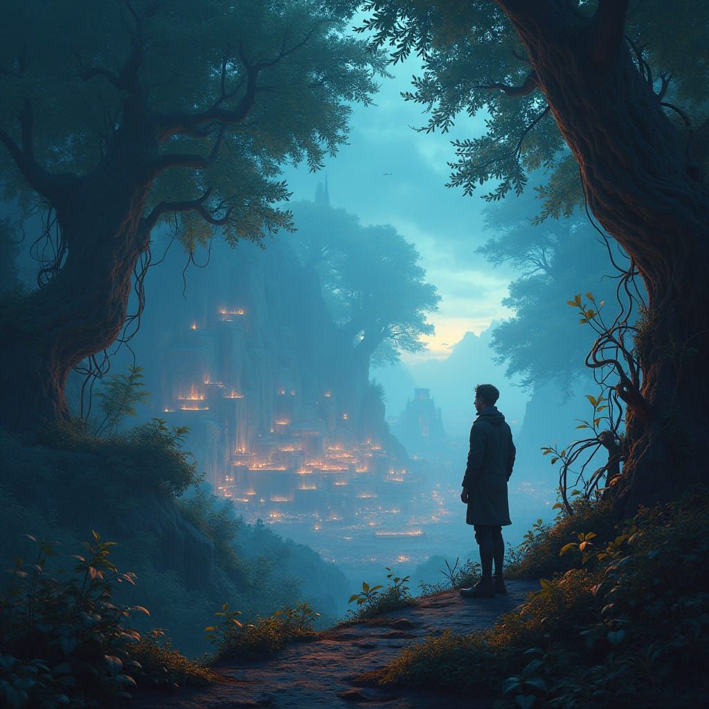 Surreal Figure Embarks on a Mystical Journey Through a Dream...