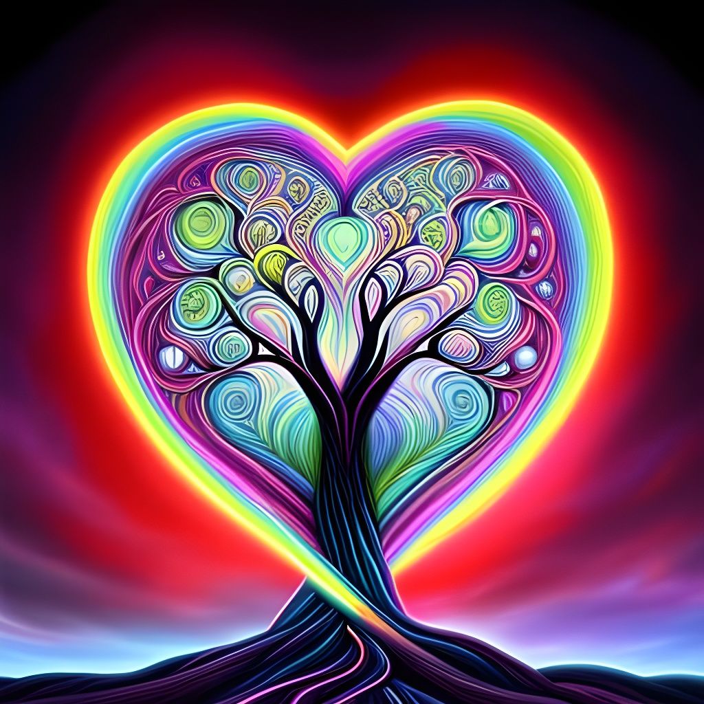 Rainbow Heart Tree of Life: Detailed Fantasy Art