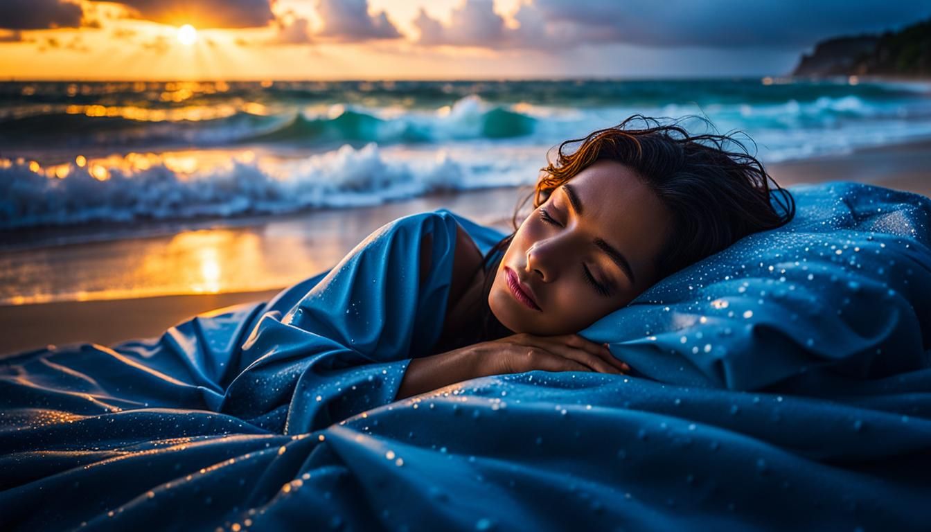 Woman Sleeping on Beach in Rainy Sunrise