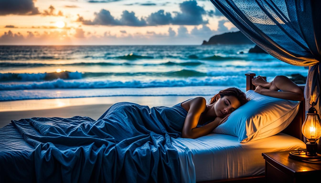 Woman Sleeping on Beach as Surreal Splash Art
