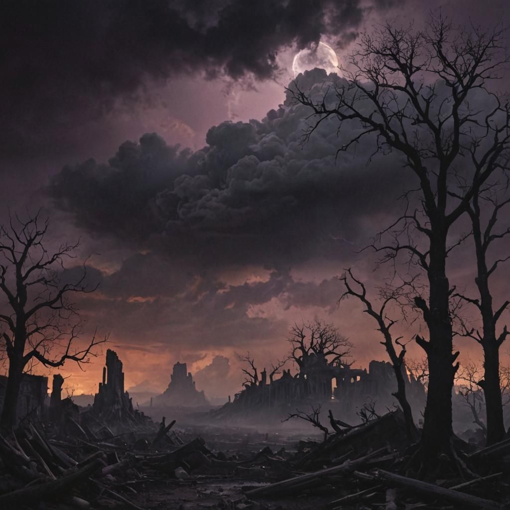 Apocalyptic Landscape with Death Cloud, Dark Fantasy Matte P...