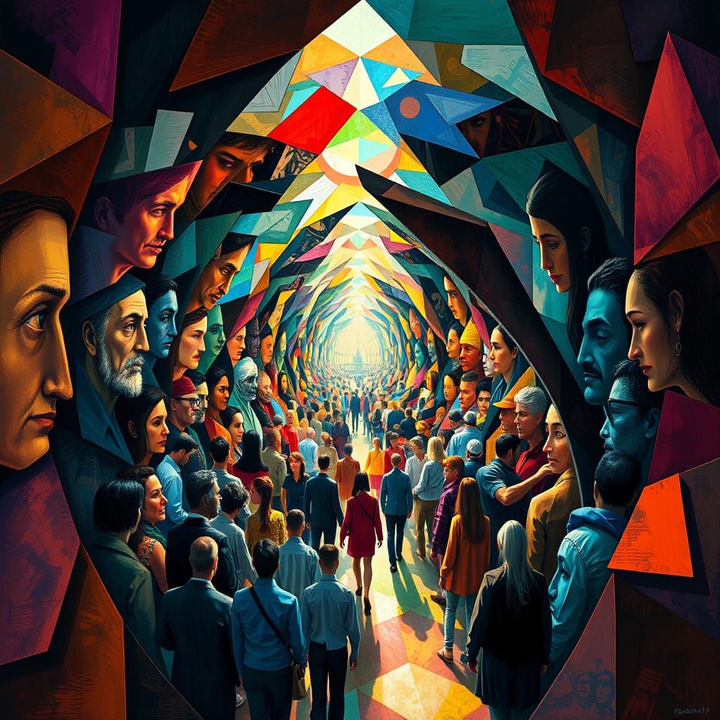 Surrealist Dreamscape with Blending Forms and Geometric Patt...