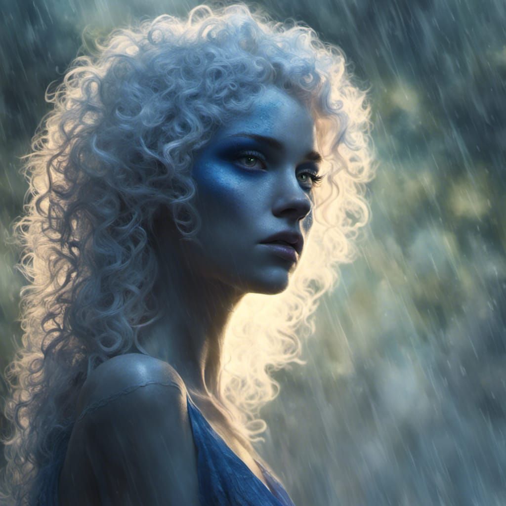 Blue Goddess in Rainforest: Photorealistic Digital Art