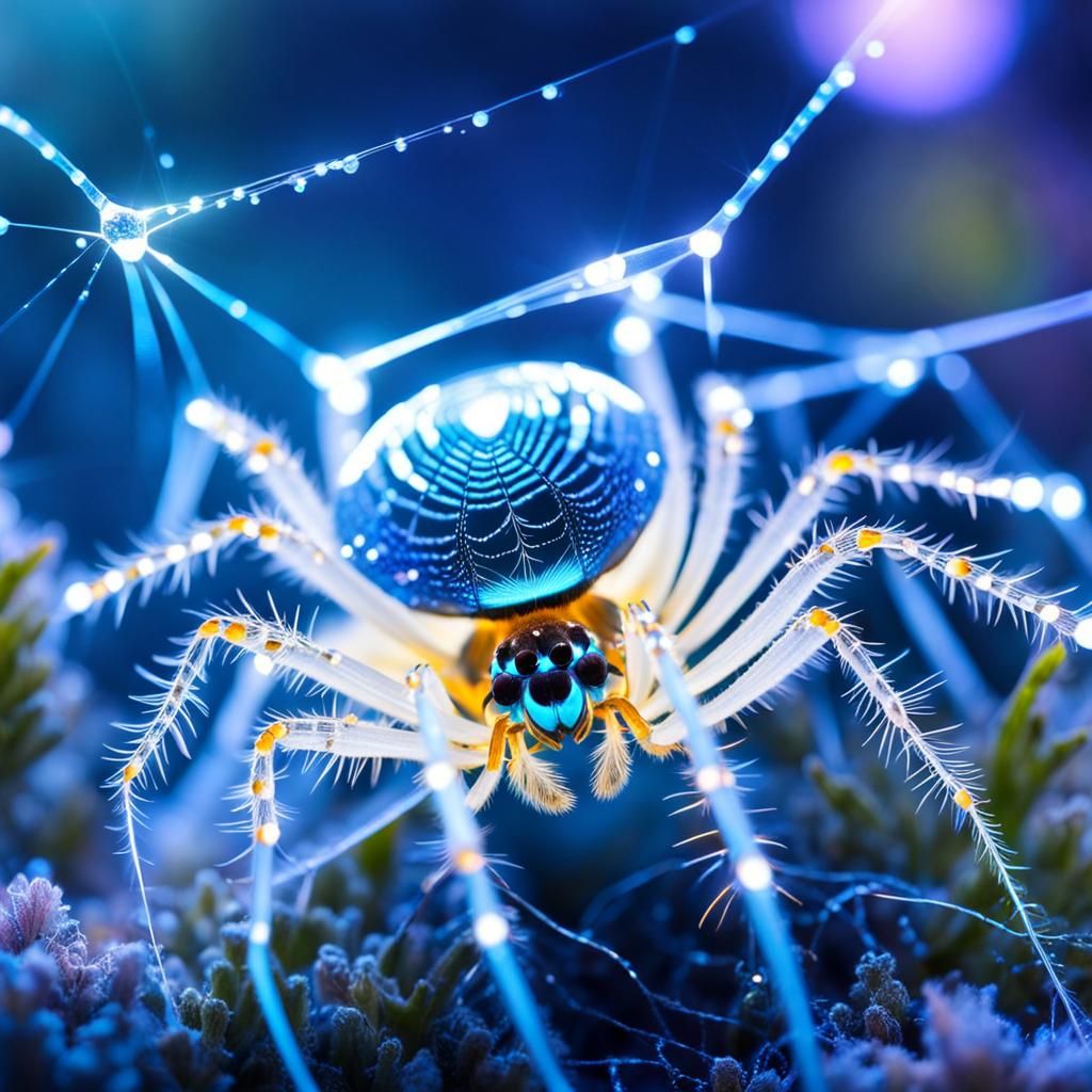 Bioluminescent Spider with Catch in Web