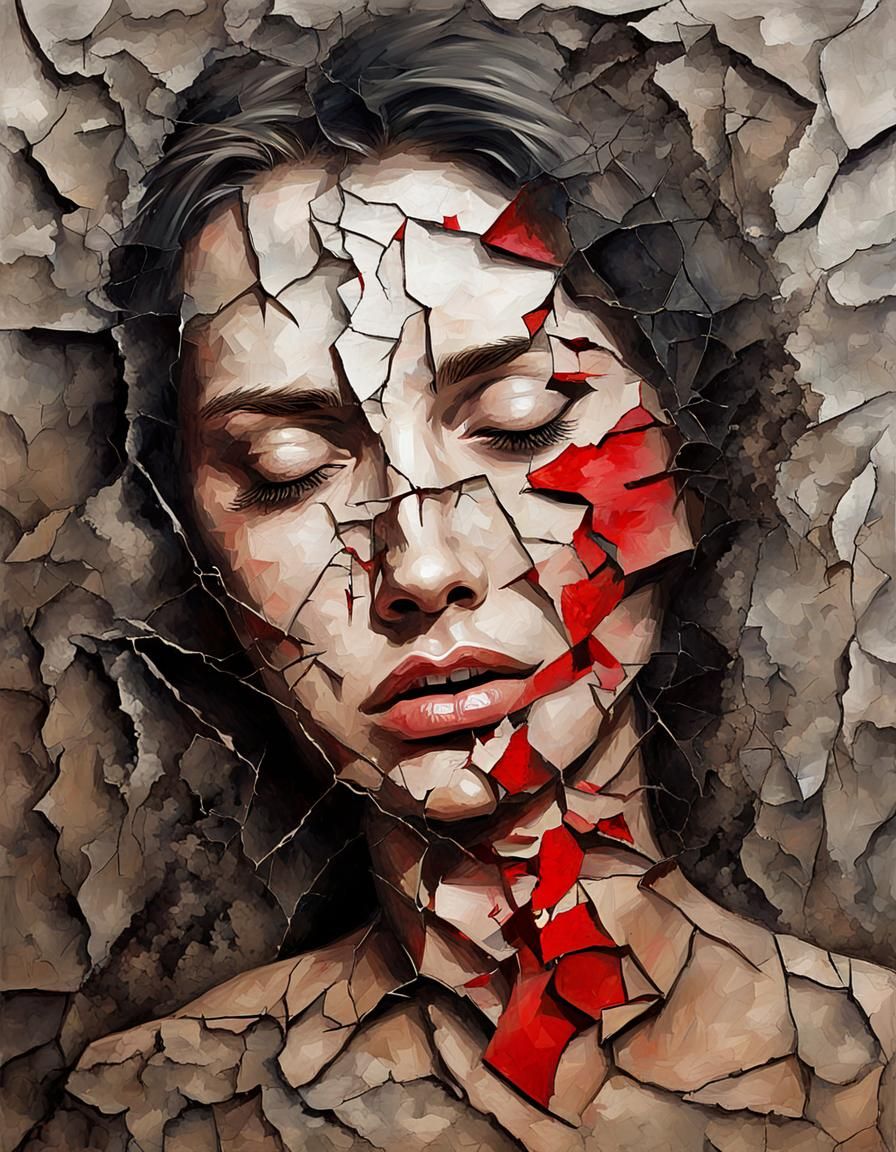 Shattered Lovelorn Face in Tattoo Art Style