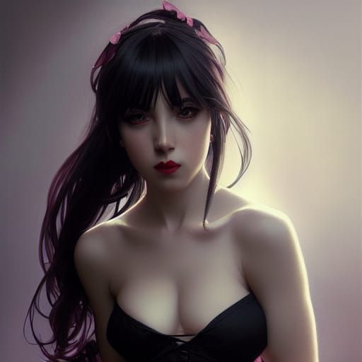 Gothic E-Girl Portrait in Hyperdetailed Style