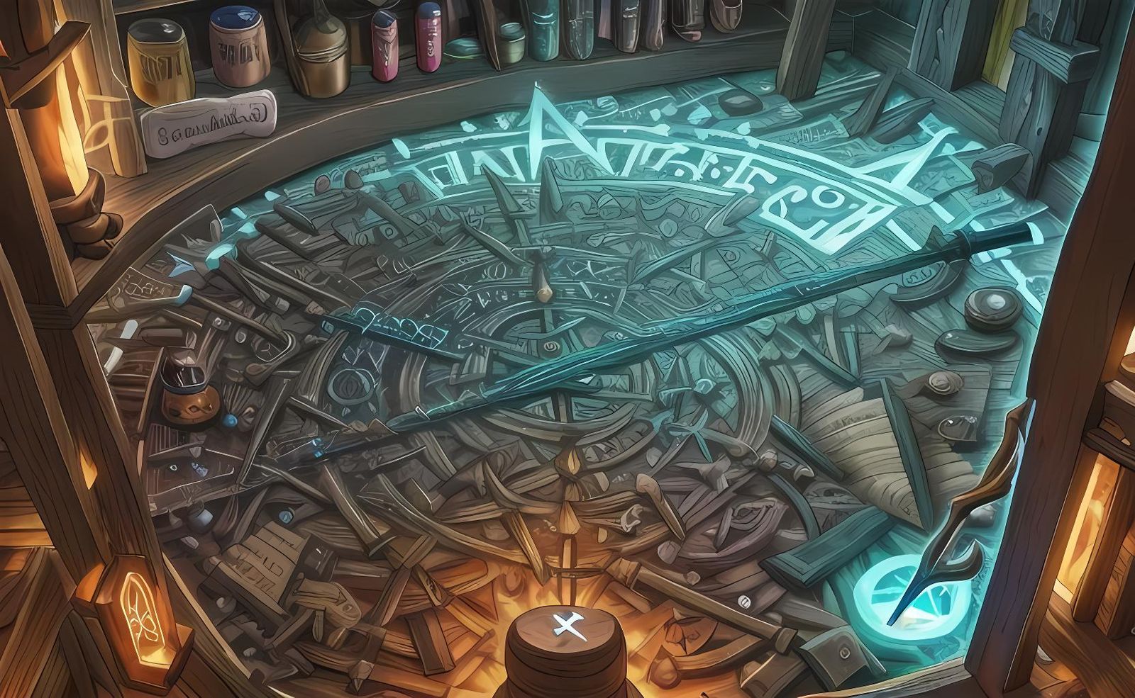 Witch Crafts Wand in Cozy Carpenter's Workshop