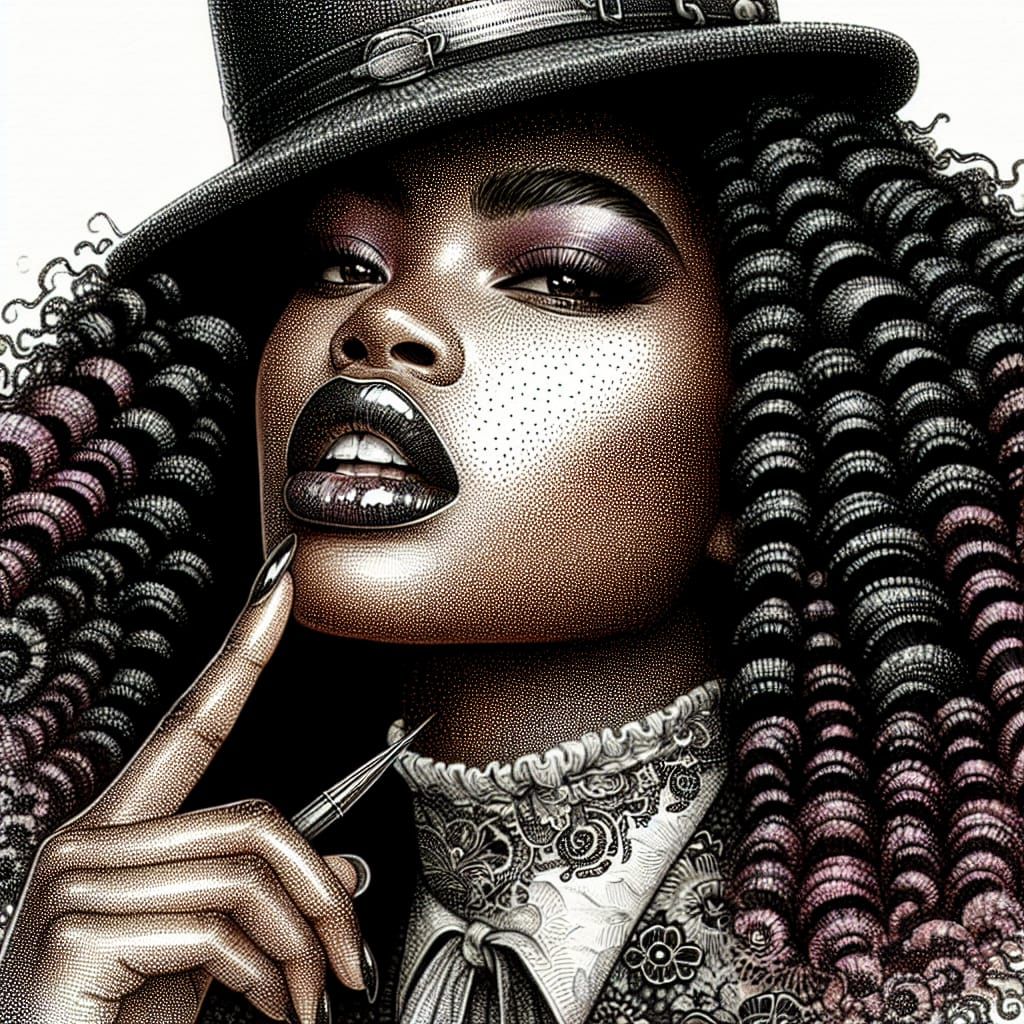 Beautiful Woman in Wet Watercolor Pointillism Style