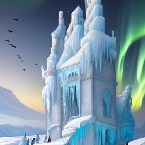 Ice Castle Grand Staircase with Northern Lights