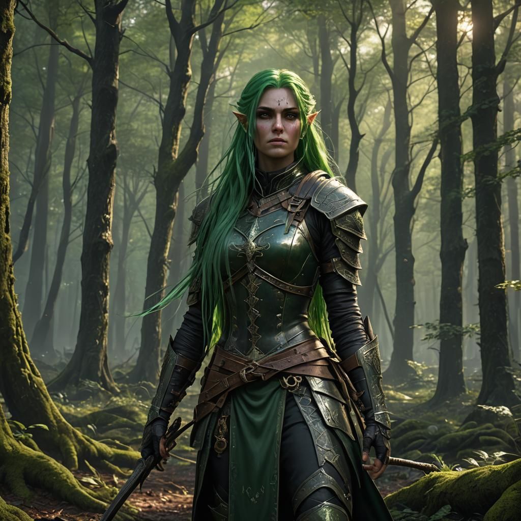 Archer Girl in Dark Forest: Fantasy Concept Art