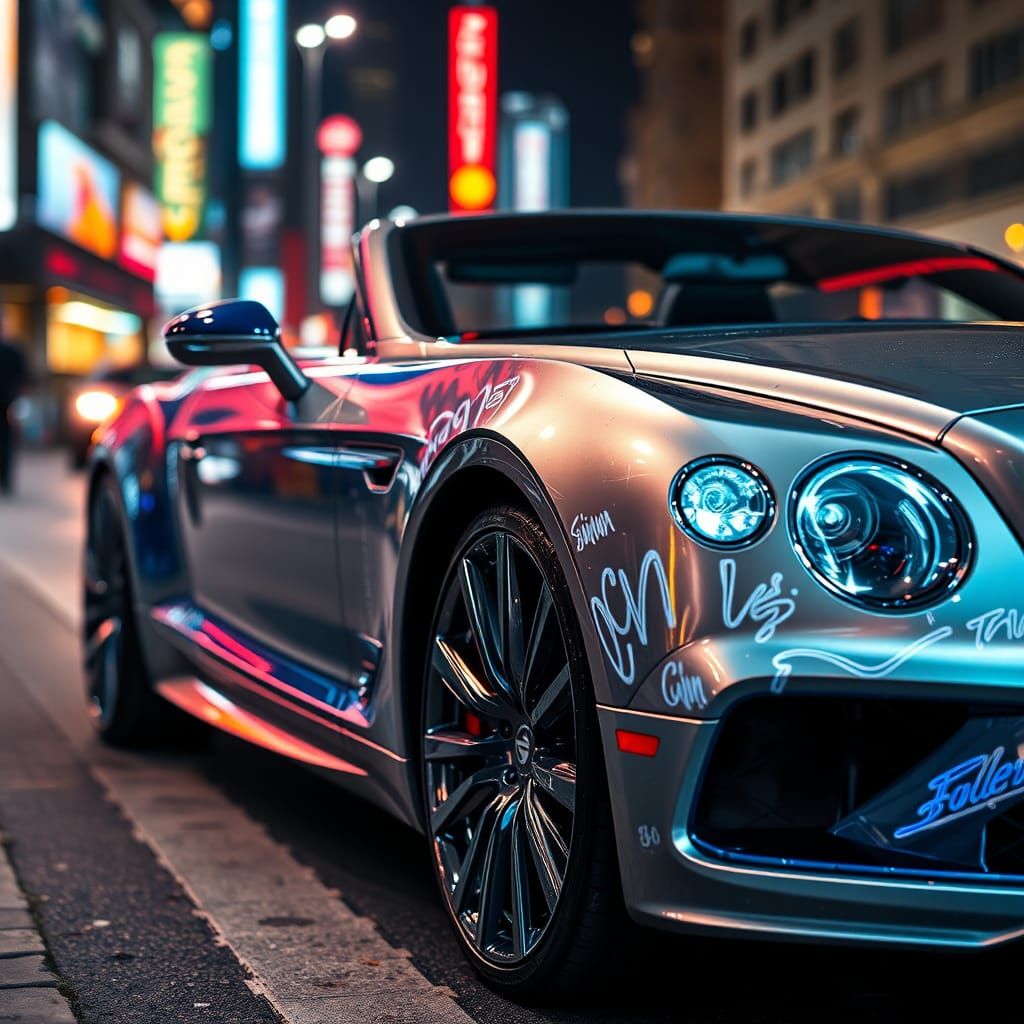 Silver and Blue Bentley Car in City Lights