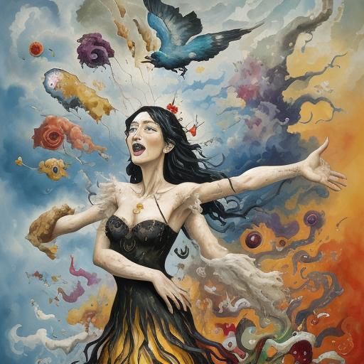 Boy in Emotional Turmoil: Surreal Impasto Gouache Painting