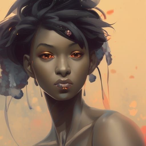 Kitsune Portrait of Black Girl in Hyperdetailed Style