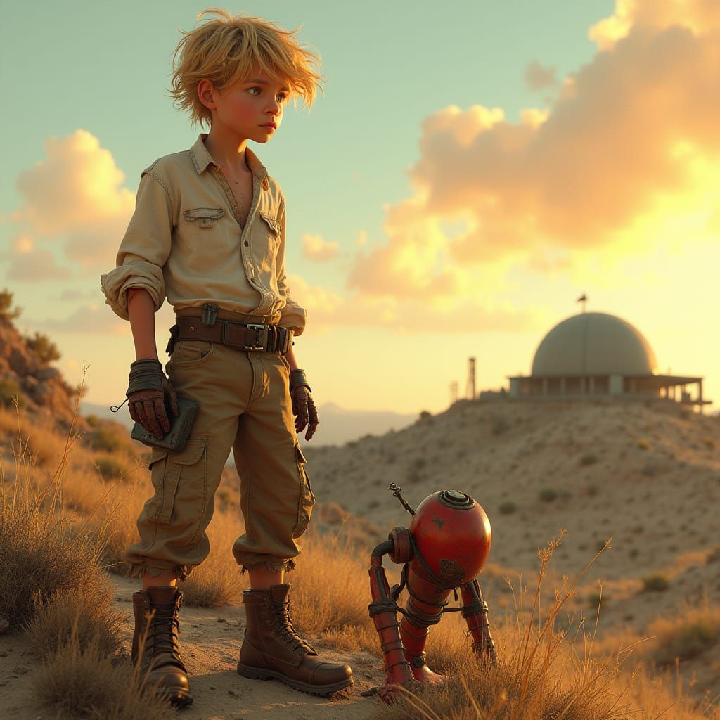 Sun-Kissed Teen Adventurer Surveys the Wastes in a Gritty, F...