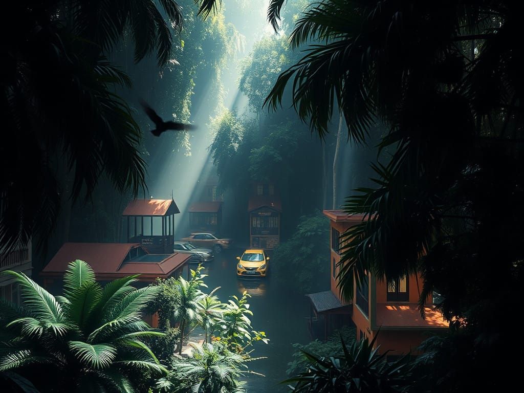 Abstract Cityscape in Jungle Shadows