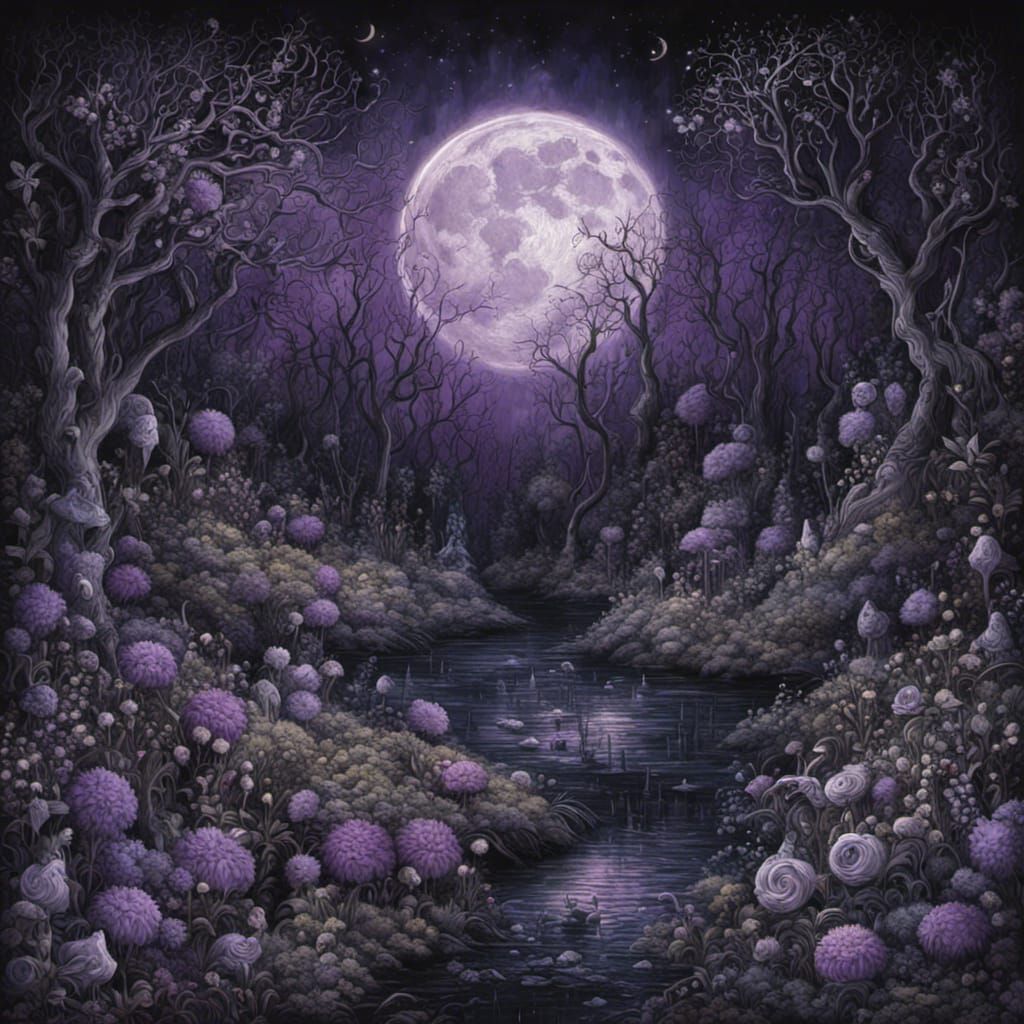 Tim Burton Style Forest with Fireworks