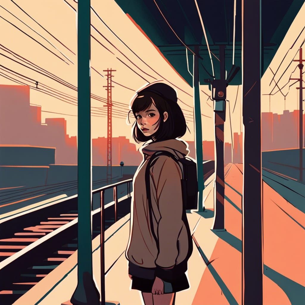 Girl on Subway Platform, Digital Art