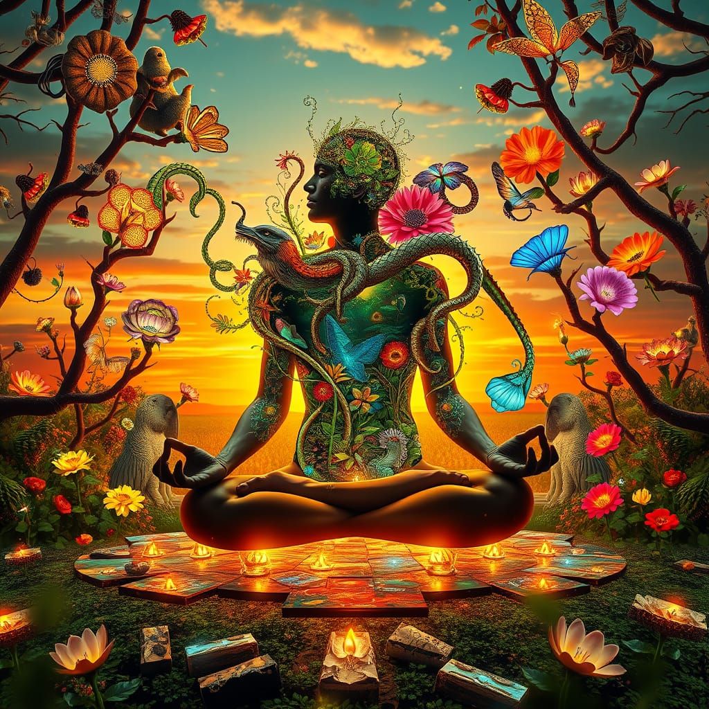 Ethereal Mystic in Labyrinthine Dreamscape, Evoking Klimt an...