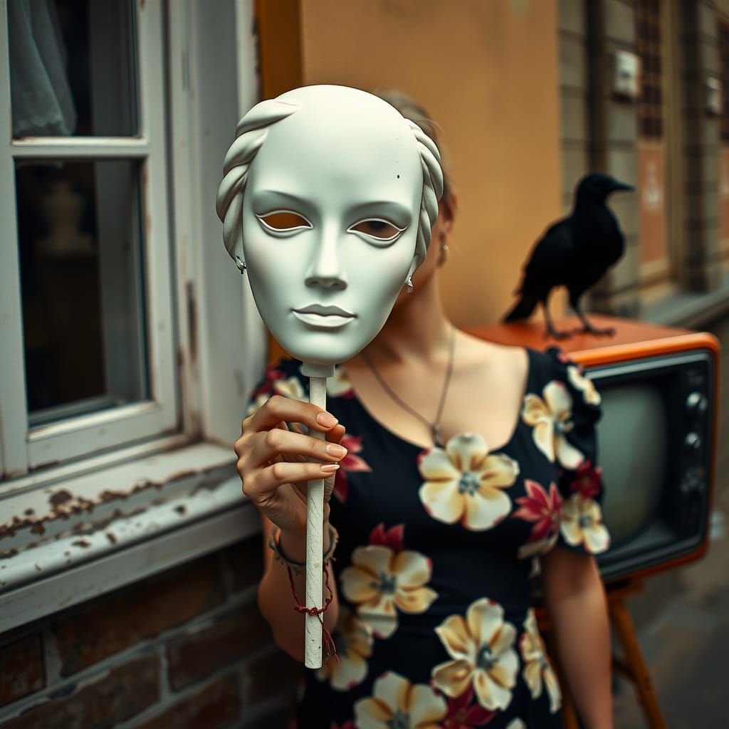 Woman with Mask Portrait in Ambient Light