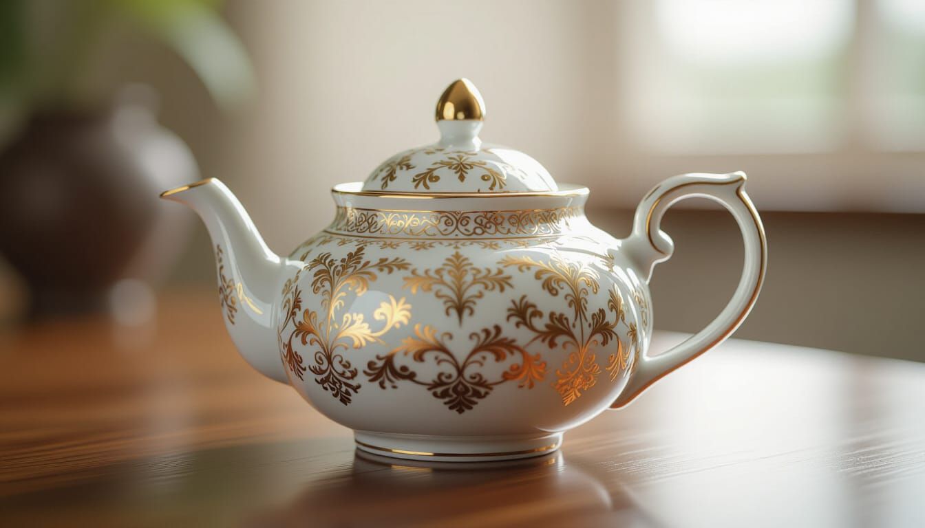 Ultra-Detailed Macro Photo of an Elegant Teapot