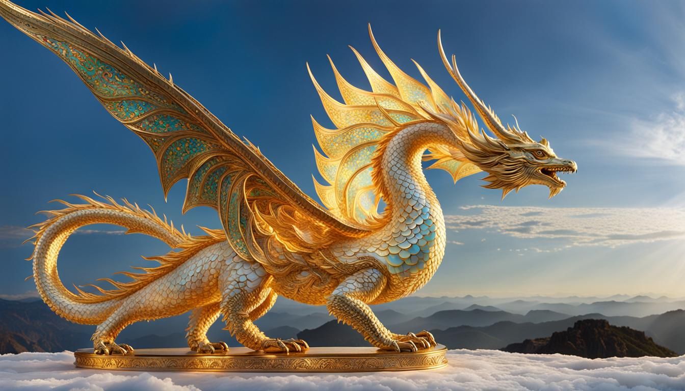 Ethereal Landscape with Holy Dragon in Celestial Light