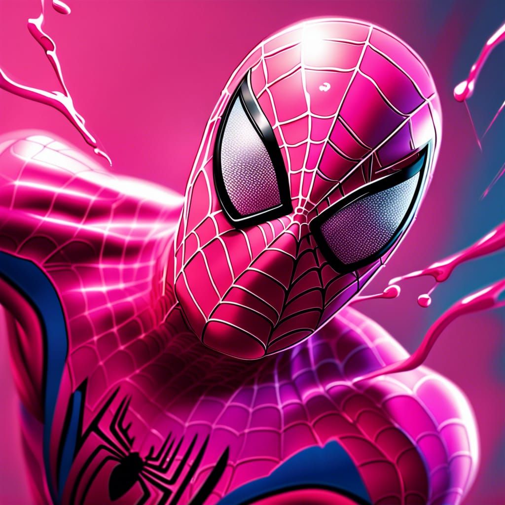Pink Spiderman Spreads Love in Hyperrealistic Splash Art