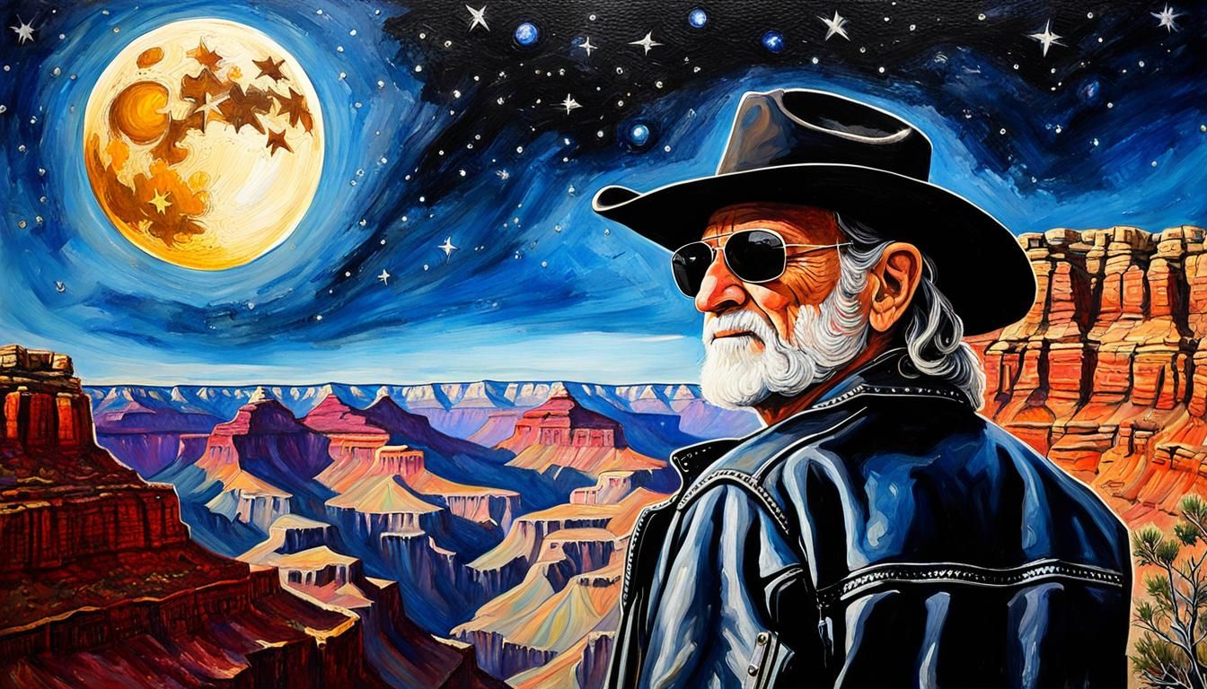 Willie Nelson in Rembrandt Style with Grand Canyon