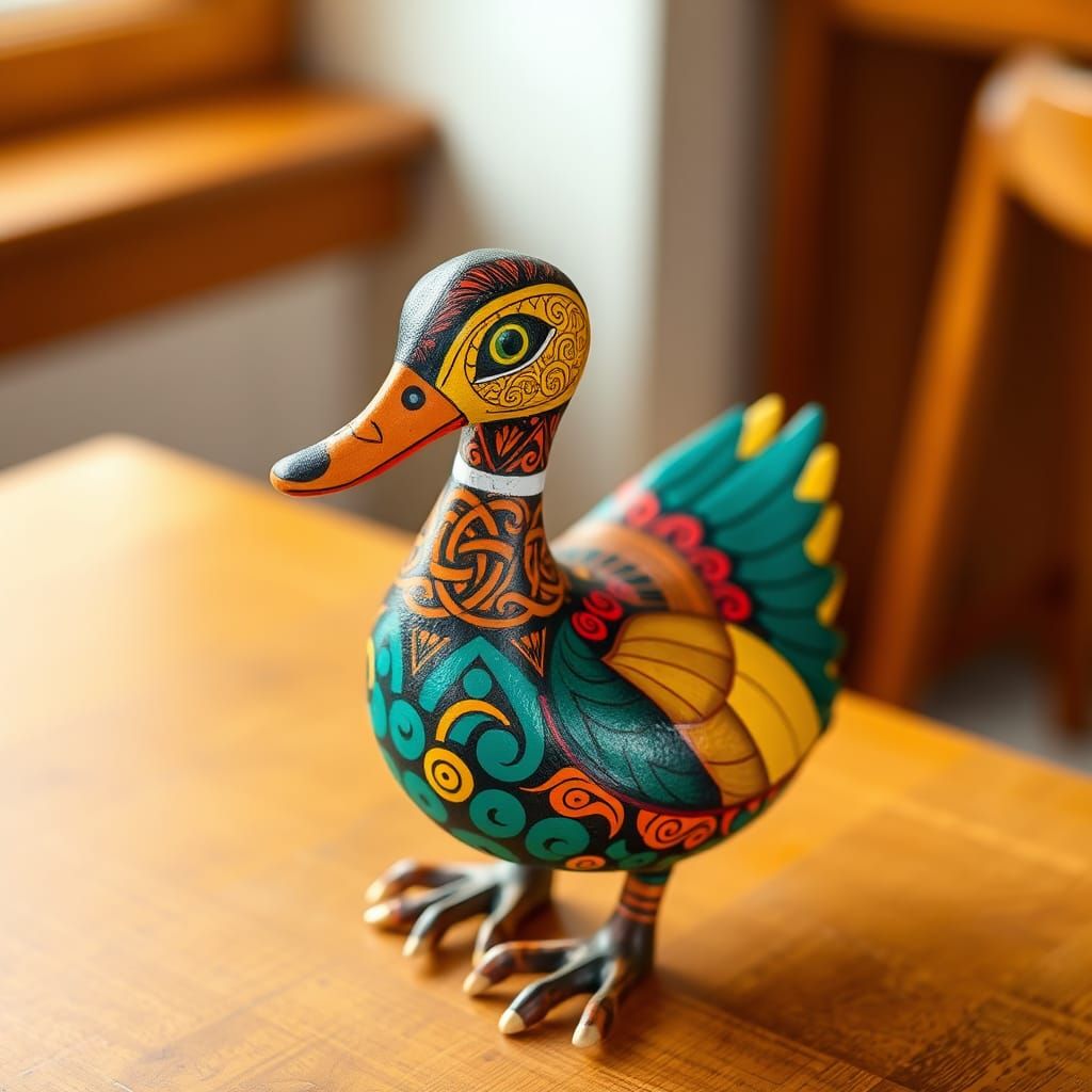 Colorful Celtic Duck Alebrije Folk Art