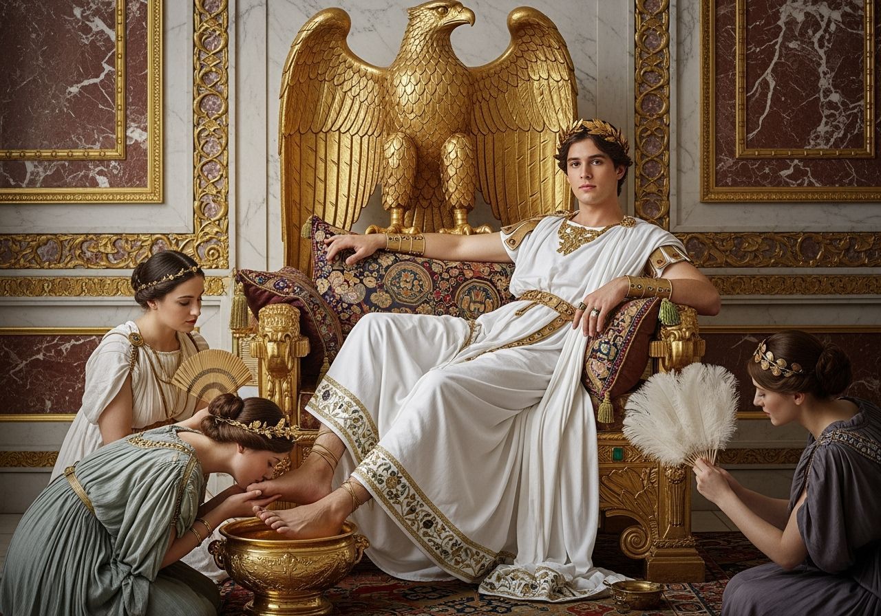 Young Emperor on Eagle Throne in Lavish Palace