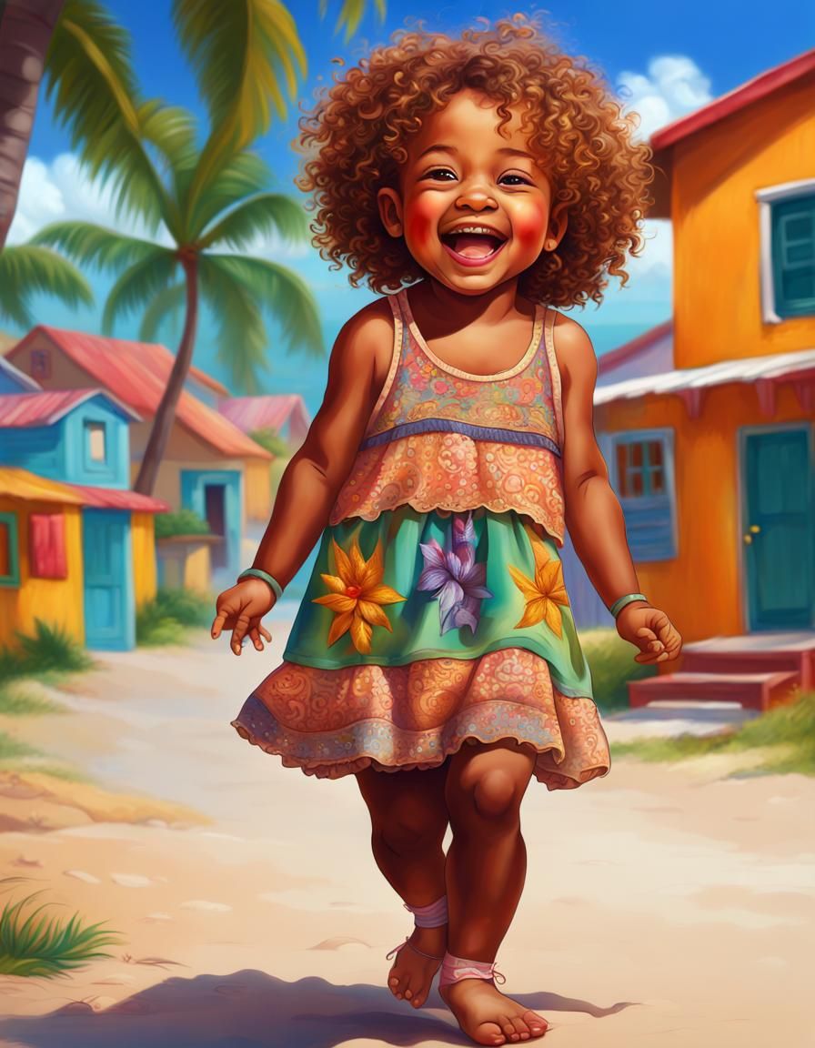 Laughing Baby Girl in Caribbean Village