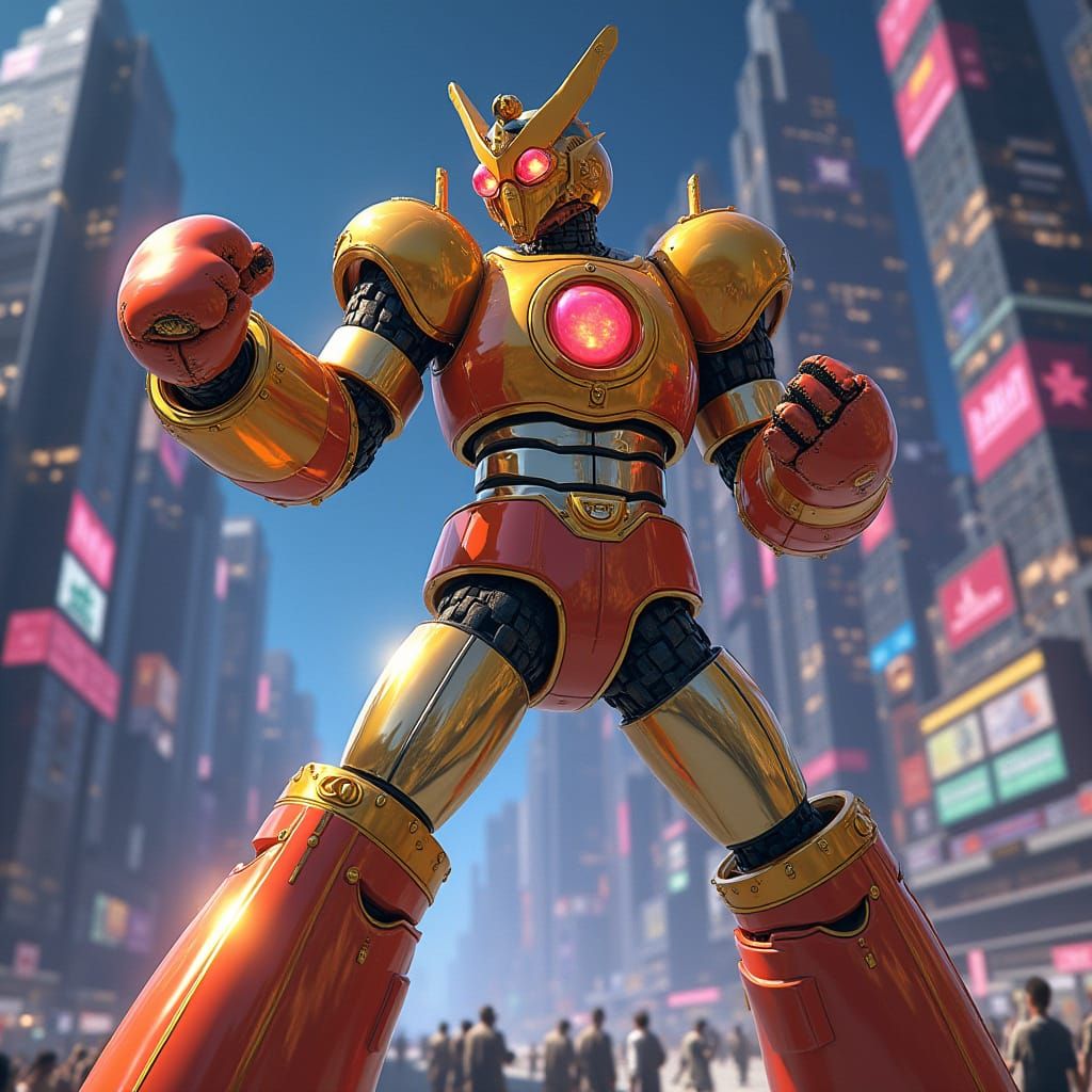 Retro Anime Mecha in Synthwave Metropolis