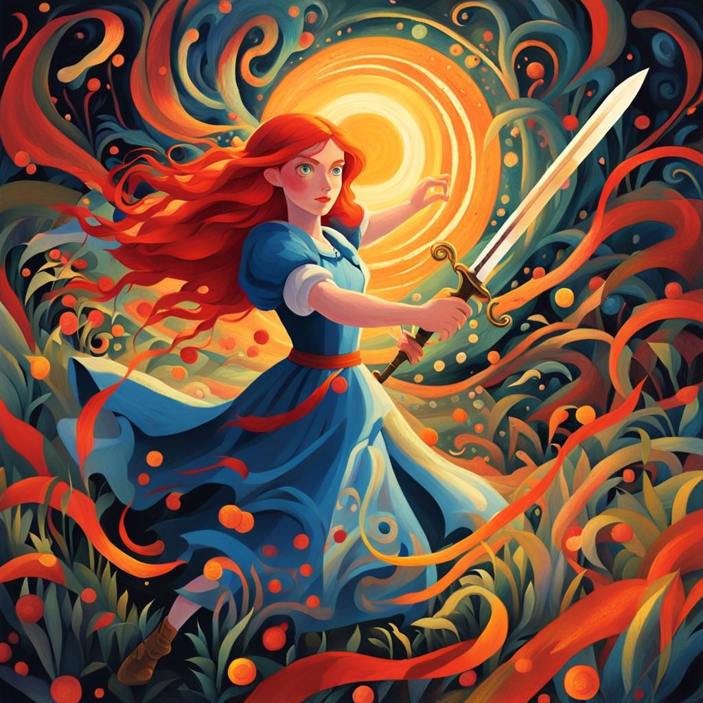 Alice in Wonderland as Warrior, Mary Blair Style