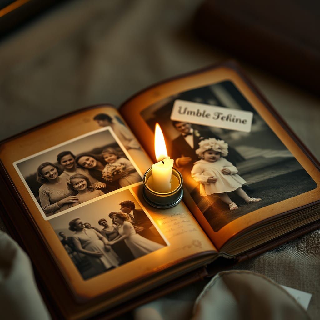 Nostalgic Candlelight Illuminates Antique Photo Album
