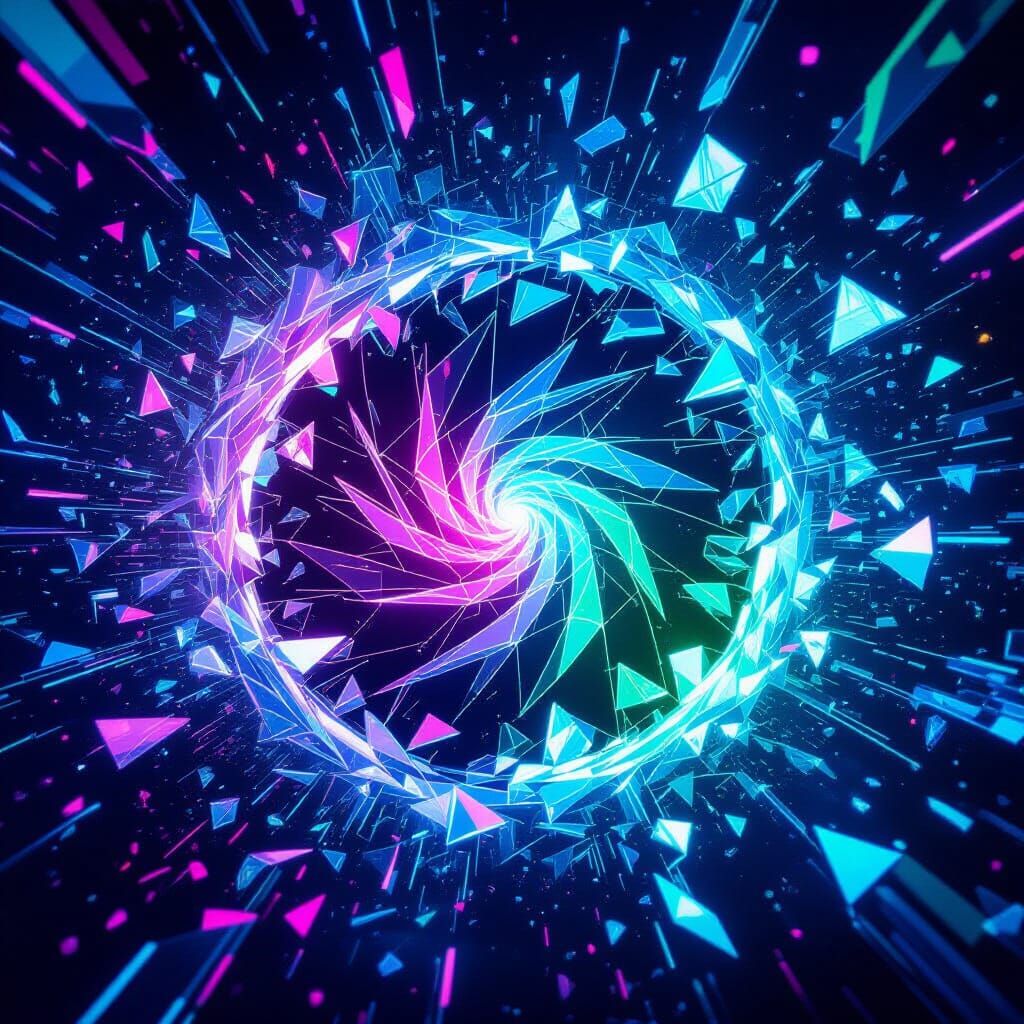 Neon Glass Shards in Kaleidoscopic Spiral Storm