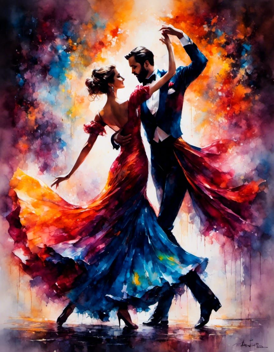Vibrant Silhouette of Ballroom Dancers