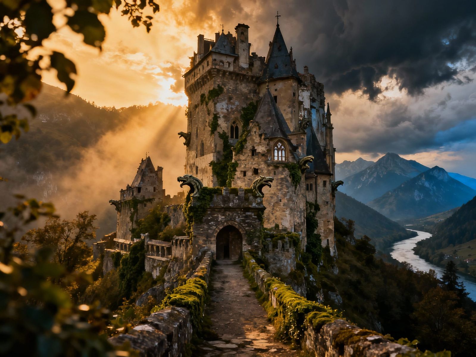 Ancient Carpathian Castle at Magic Hour