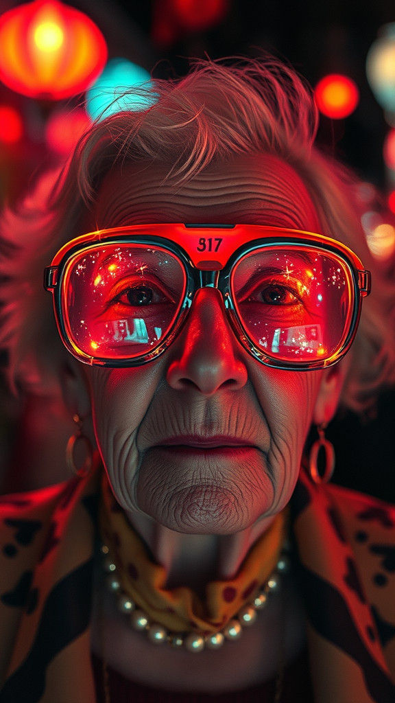 Neon Goggles on Dreamlike Cinematic Film Still
